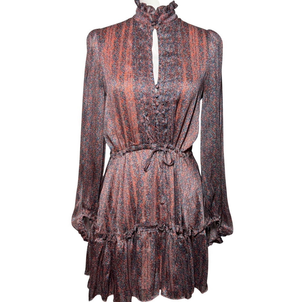 BuddyLove Grace Mini Dress Small Multi Color Floral Metallic Ruffle Excellent